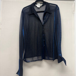 Women's Oscar de la Renta Black Metallic LS Blouse M